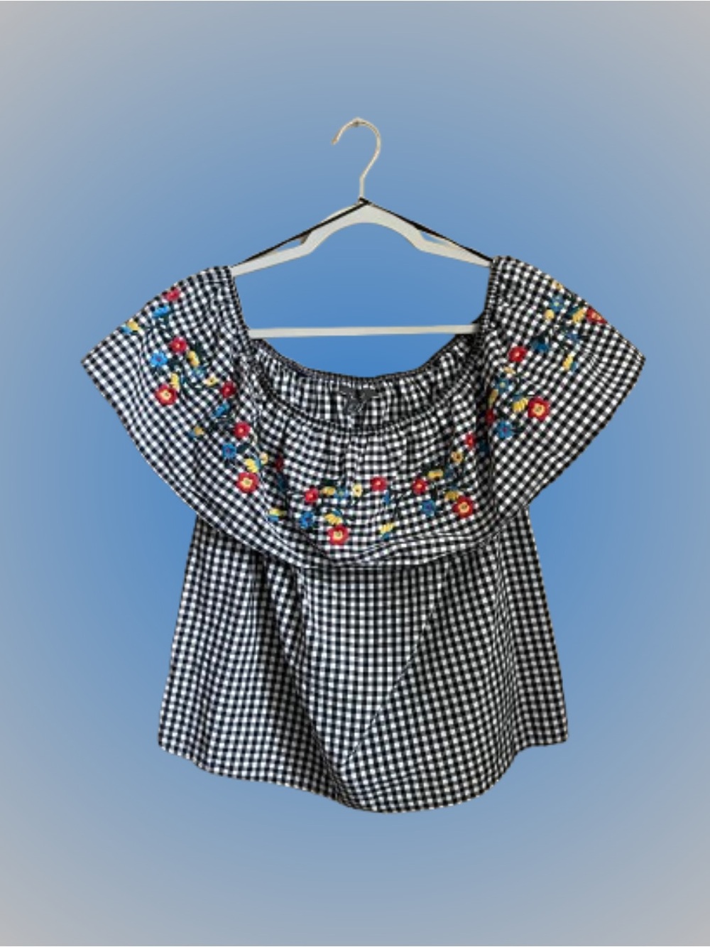 Primark gingham embroidered sleeveless/off the shoulder top sz 6 US